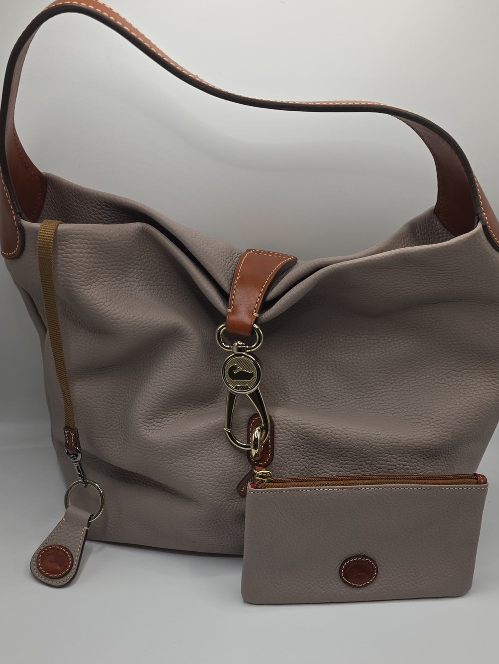Dooney & Bourke Logo Lock Taupe Shoulder Bag, Wallet & Keychain